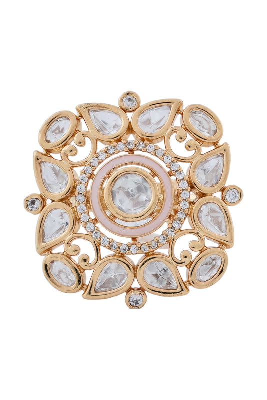 cz kundan peach finger ring