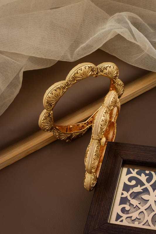 matte gold temple bangle floral crescent paisley 3d