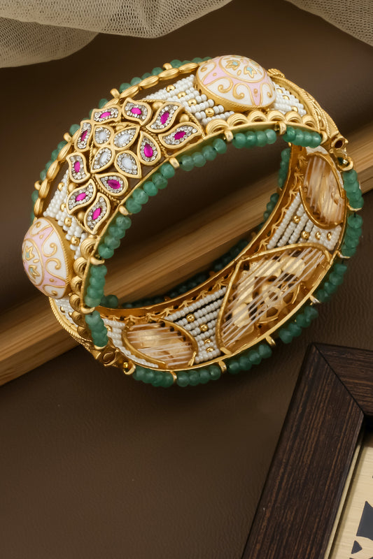 kundan Meena bangle bracelet gold finish abstract Temple kada