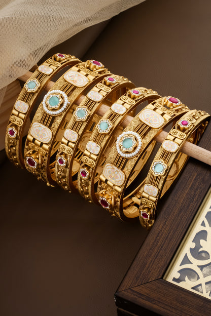 pastel Meena antique bangle set