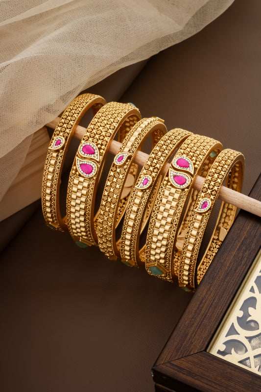 paisley matte gold bangle set