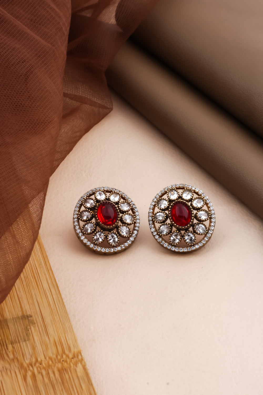 Ruby kundan cz studs