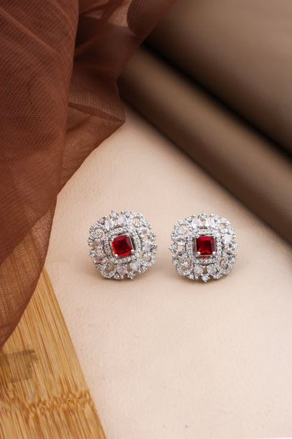 red silver cz earrings