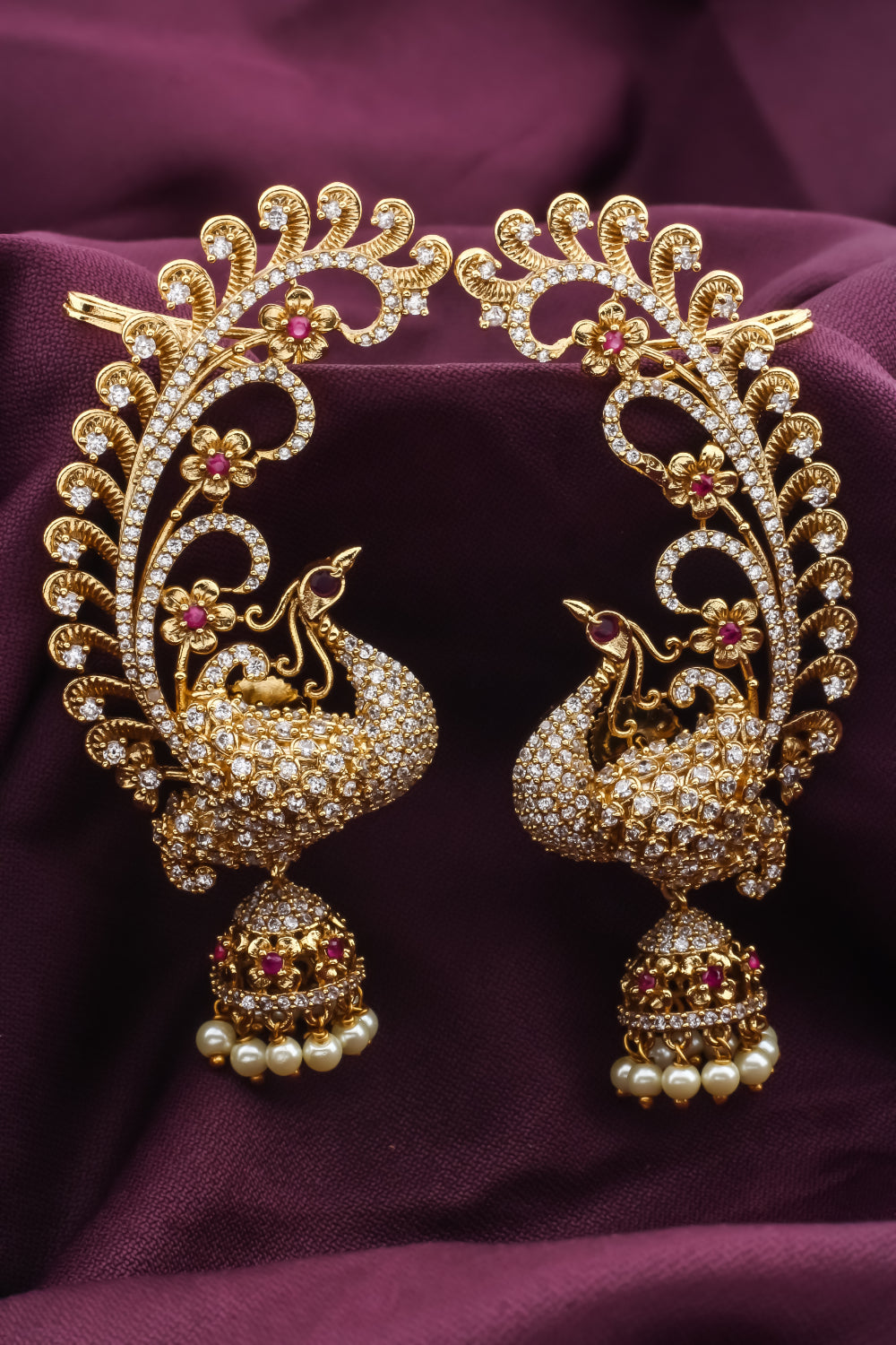 cz kaanphool earrings peacock