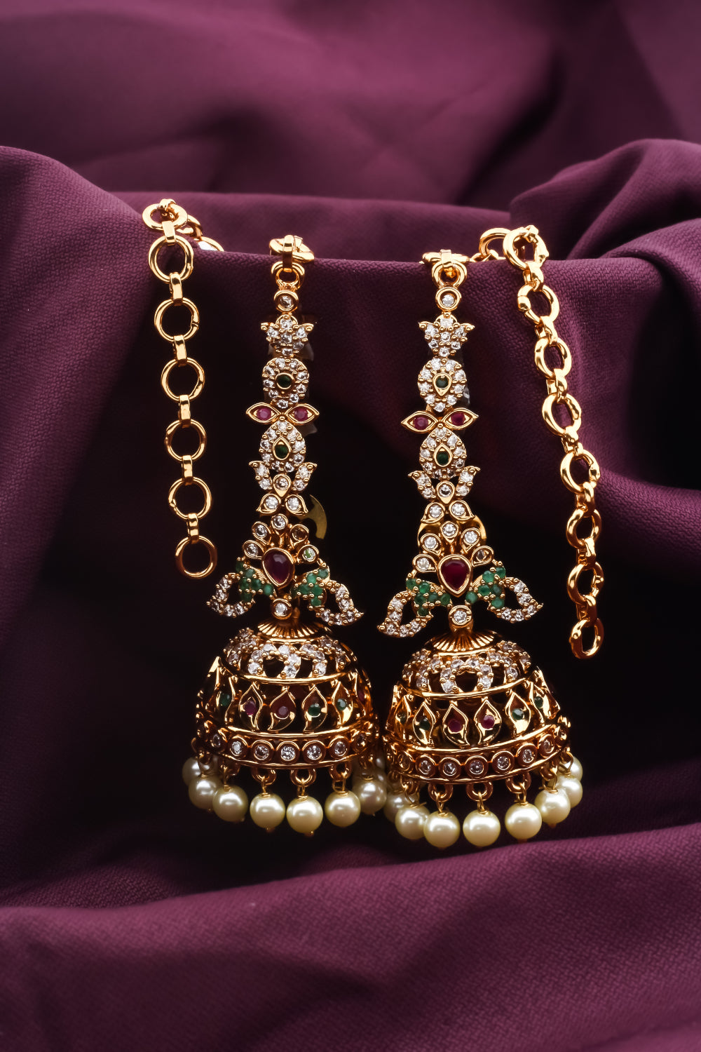 long jhumka earrings with chain