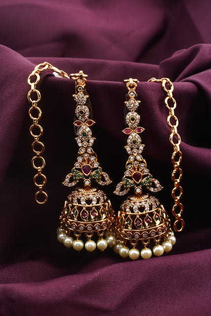 long jhumka earrings with chains