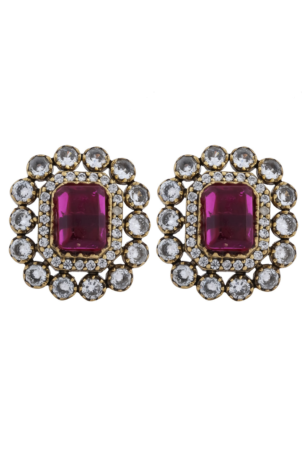 ruby pink cz kundan earrings