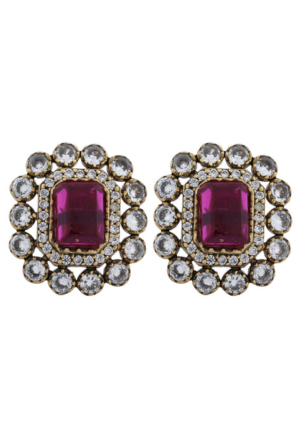 ruby pink cz kundan earrings