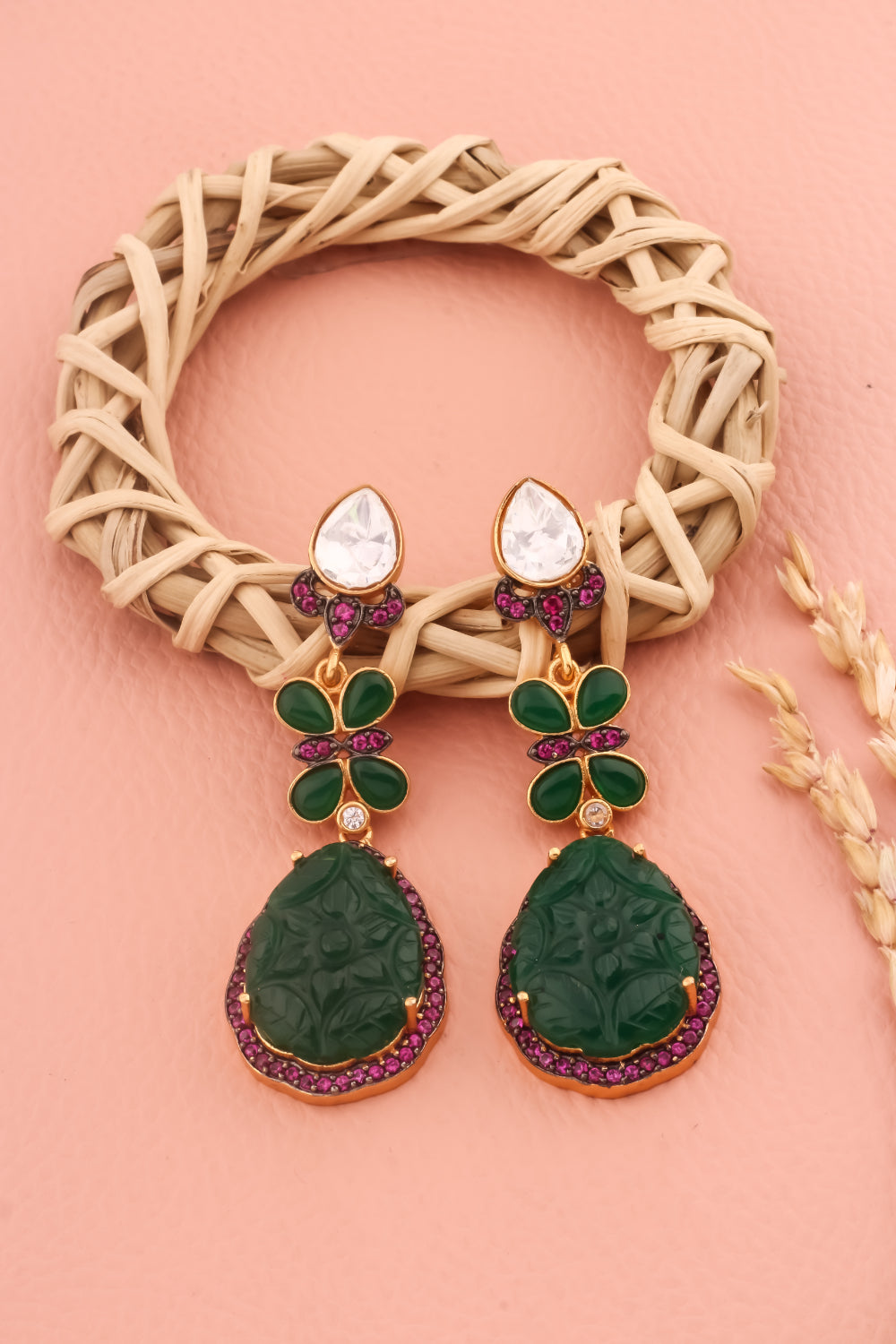 polki emerald gold earrings replica