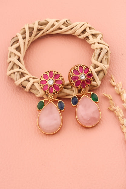 ad kundan drop earrings with semi precious drop earrings