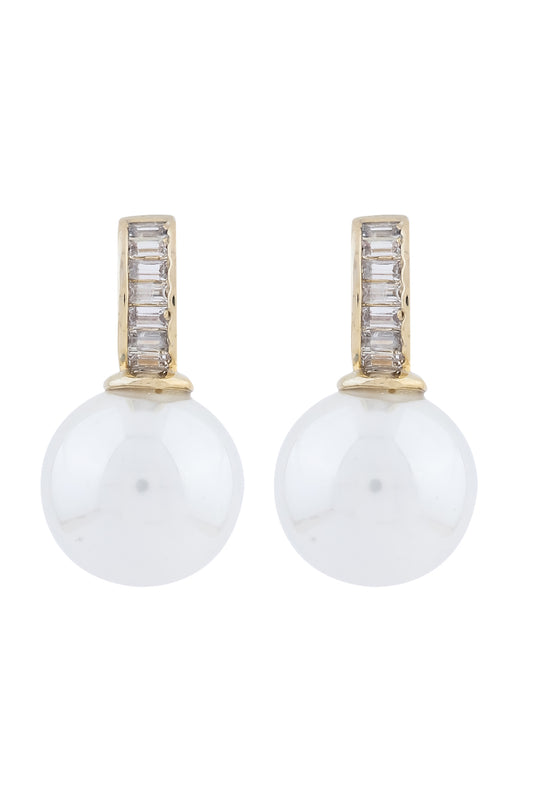 cz pearl gold earrings