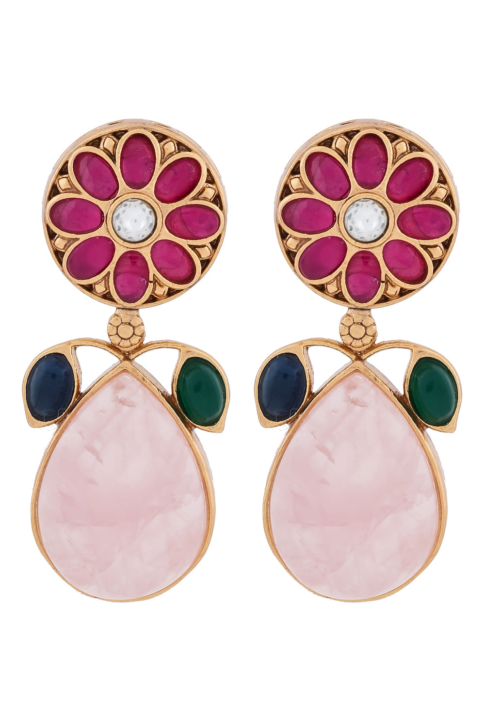 ruby kundan rose quartz earrings