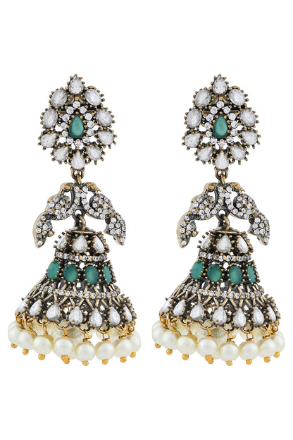 Ad zircon antique gold finish jhumka earrings