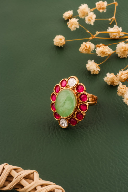 prehnite ruby finger ring