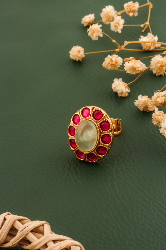 mint ruby kundan finger ring