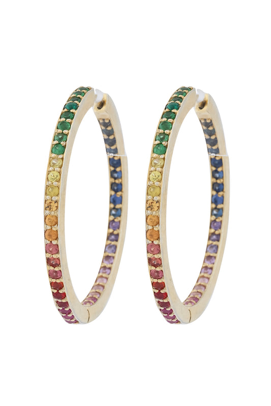 Multi sapphire Sterling silver gold polish hoop earrings ssgphe231080