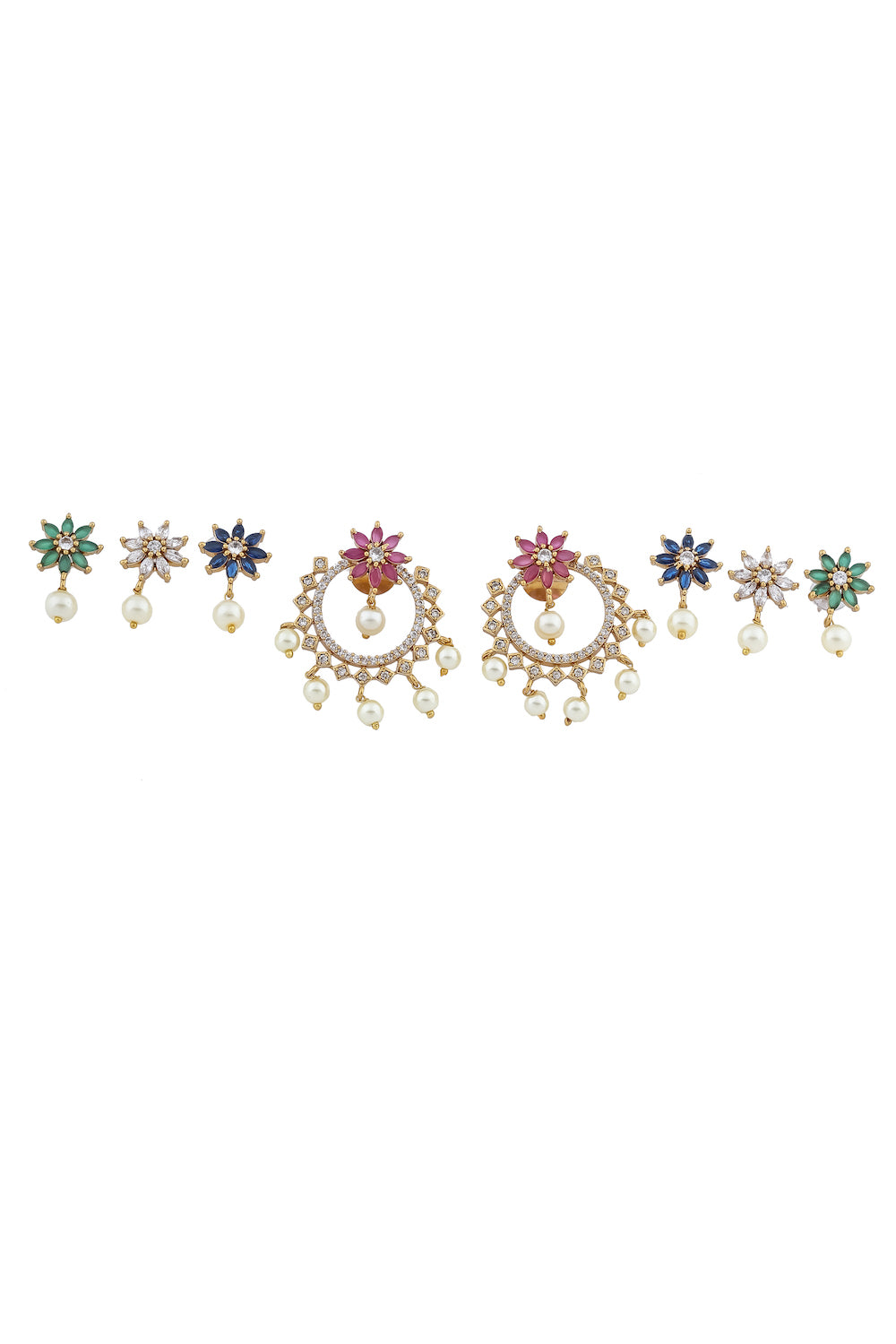 Ad zircon kundan matte gold finish detachable chandbali stud earrings