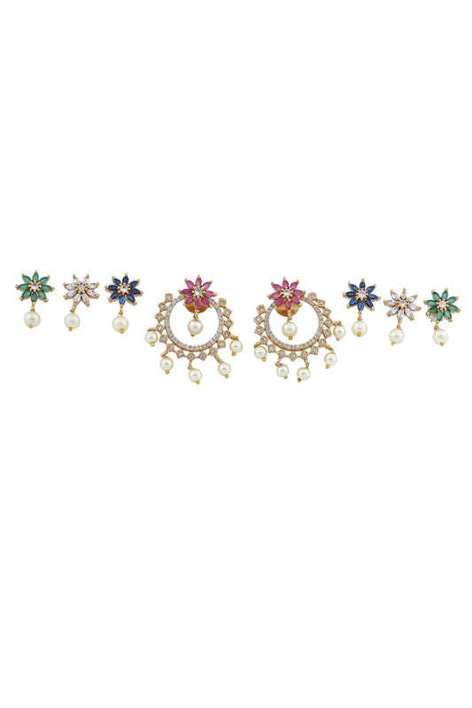 Ad zircon kundan matte gold finish detachable chandbali stud earrings