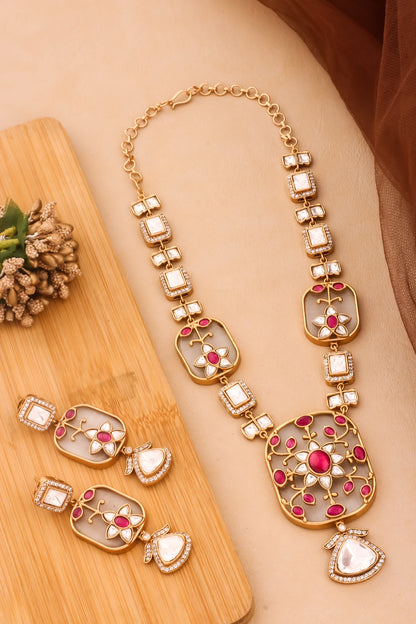 ruby kundan long  necklace