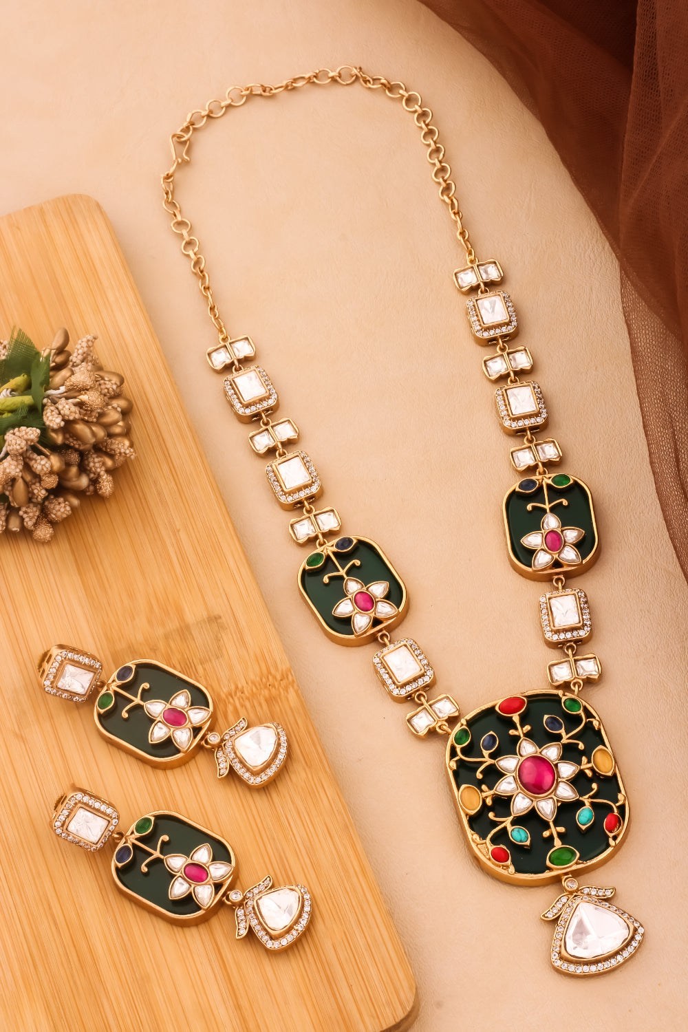 navratna kundan necklace earrings