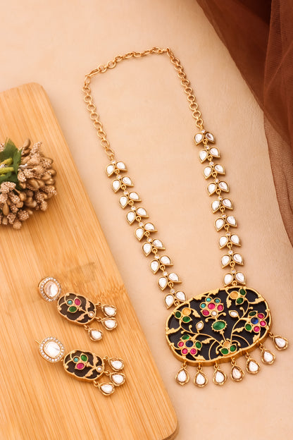 navratna long kundan necklace