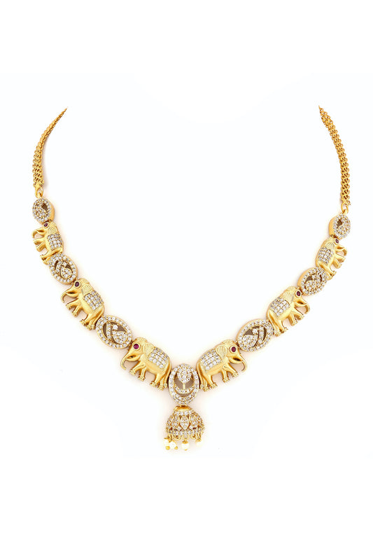 ad zirconia antique gold elephant choker necklace set