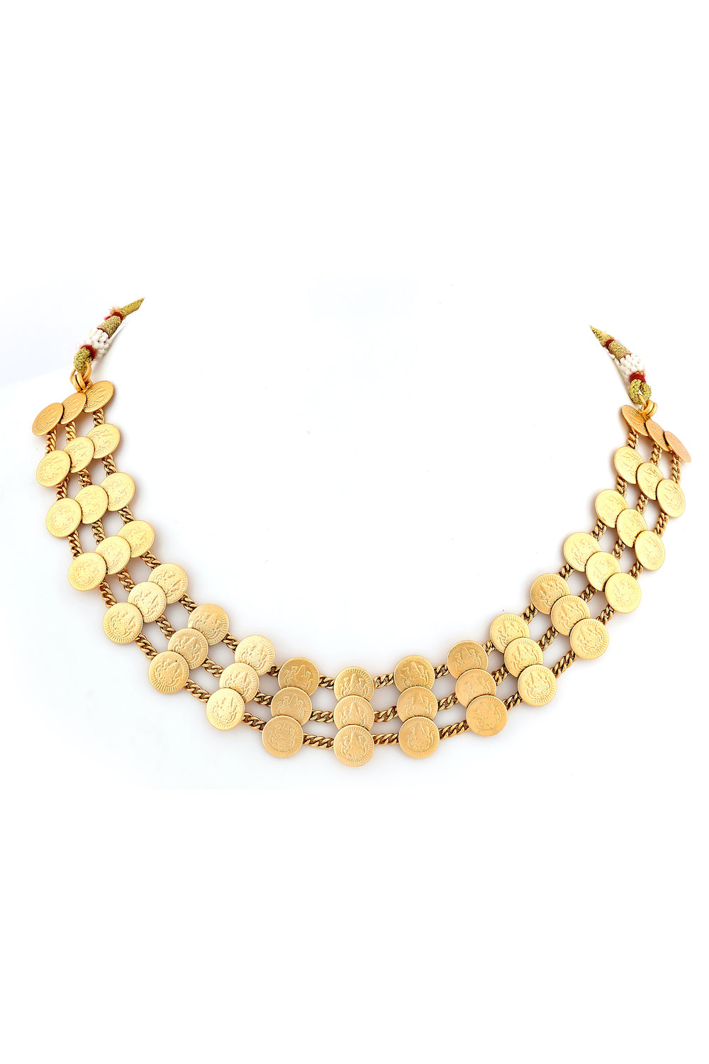 temple antique matte gold 3 layer necklace set