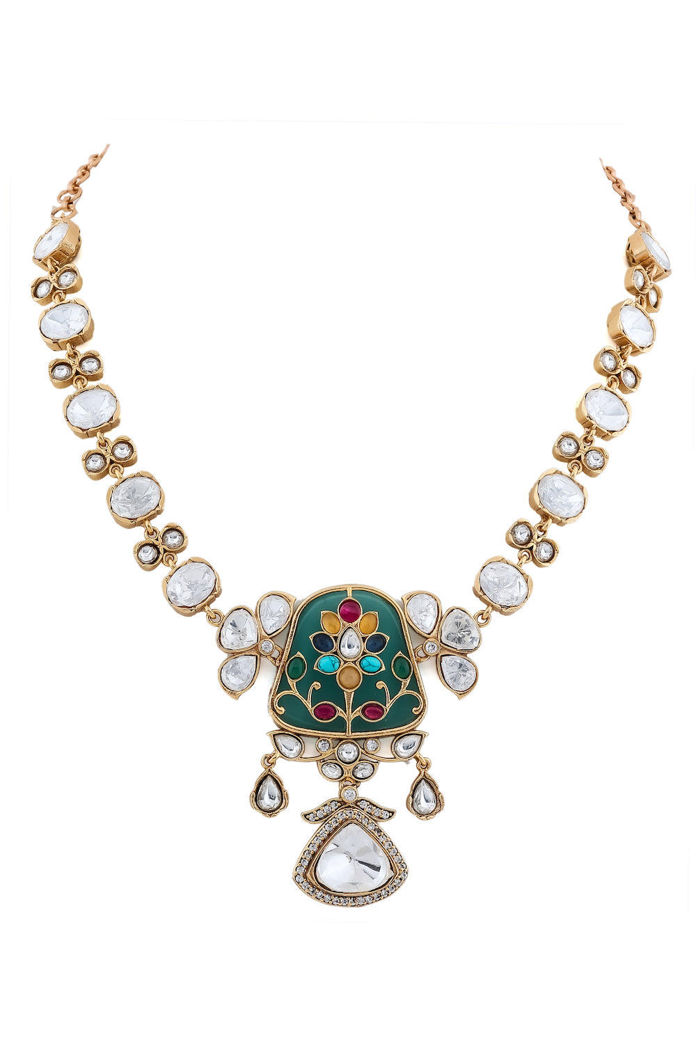 mint green long mossonite kundan