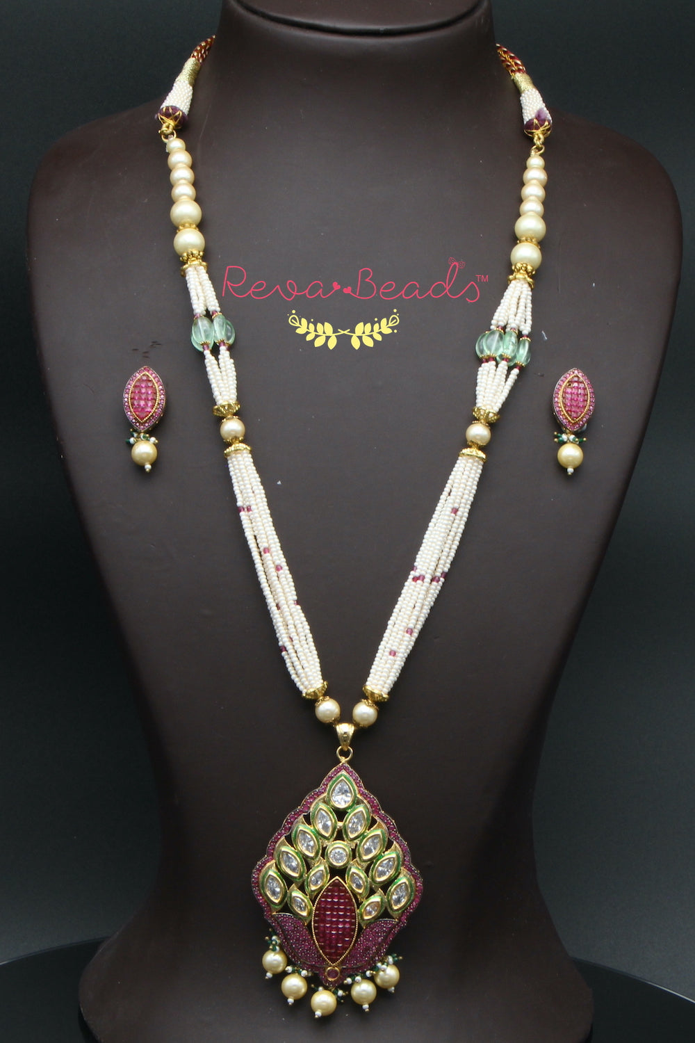 AD kundan Long Necklace Earrings Set kmlnes220188