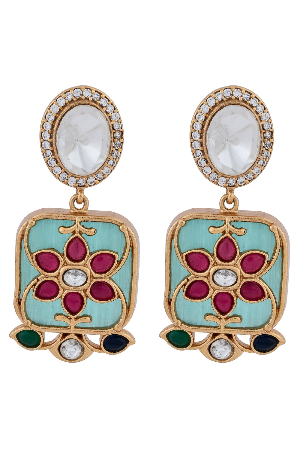 mint green kundan cz set