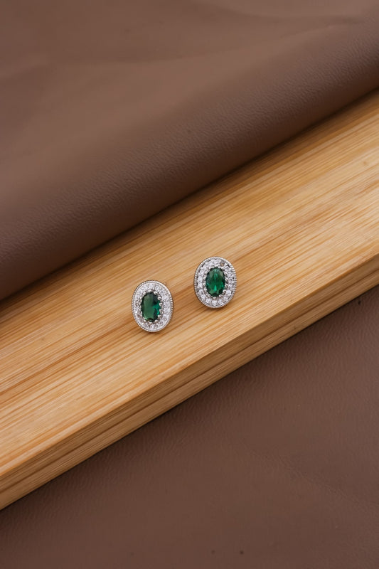 silver cz green studs