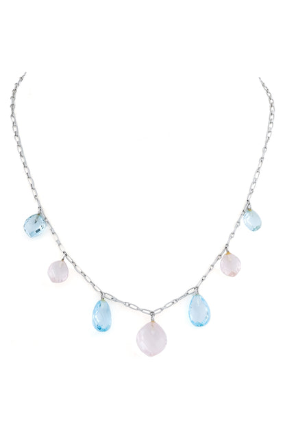 rose quarts blue topaz  necklace