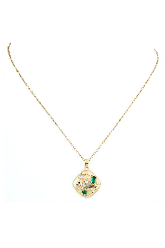 cz green anti tarnish necklace stainless steel