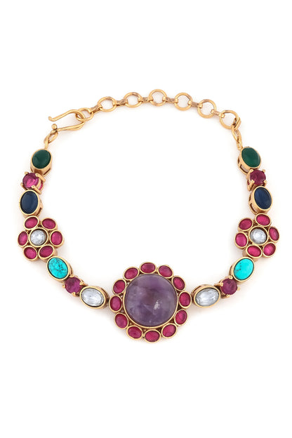 semi-precious stone kundan antique gold bracelet 240333