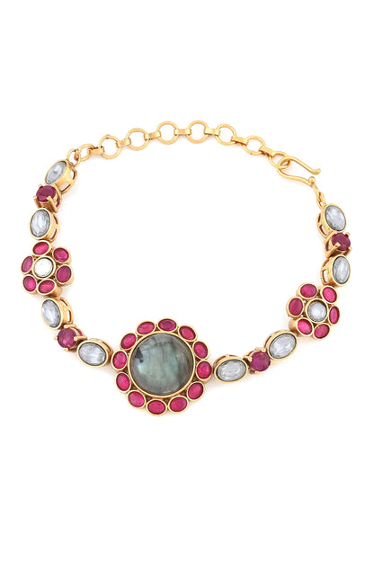 semi-precious stone kundan antique gold bracelet 240333