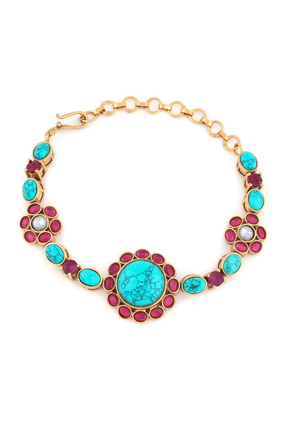 semi-precious stone kundan antique gold bracelet 240333