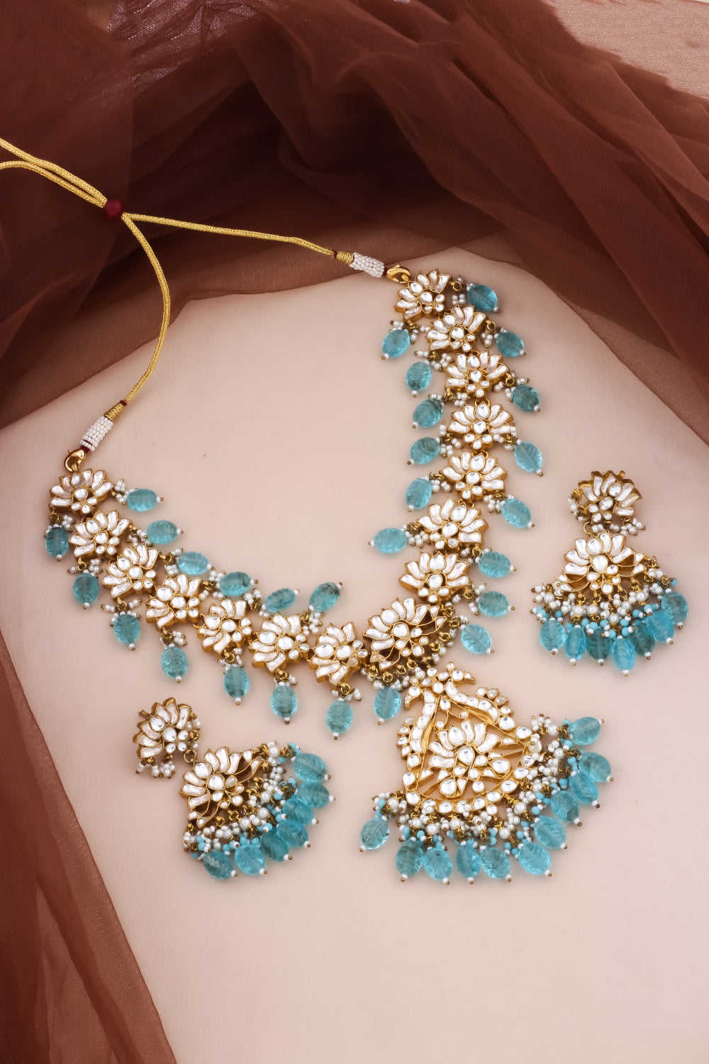 kundan lotus long necklace