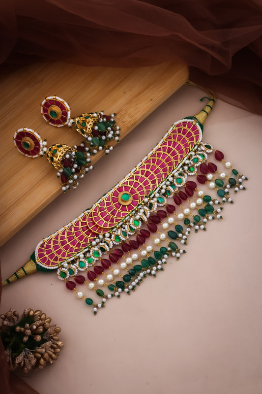 Kundan Choker Necklace Earrings Set kchnes220766