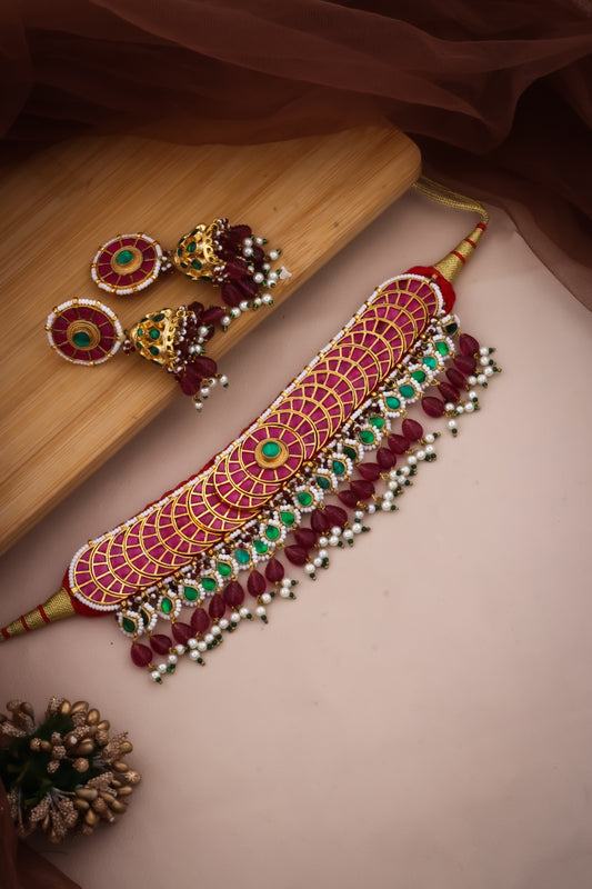 gaadi kundan choker jhumka