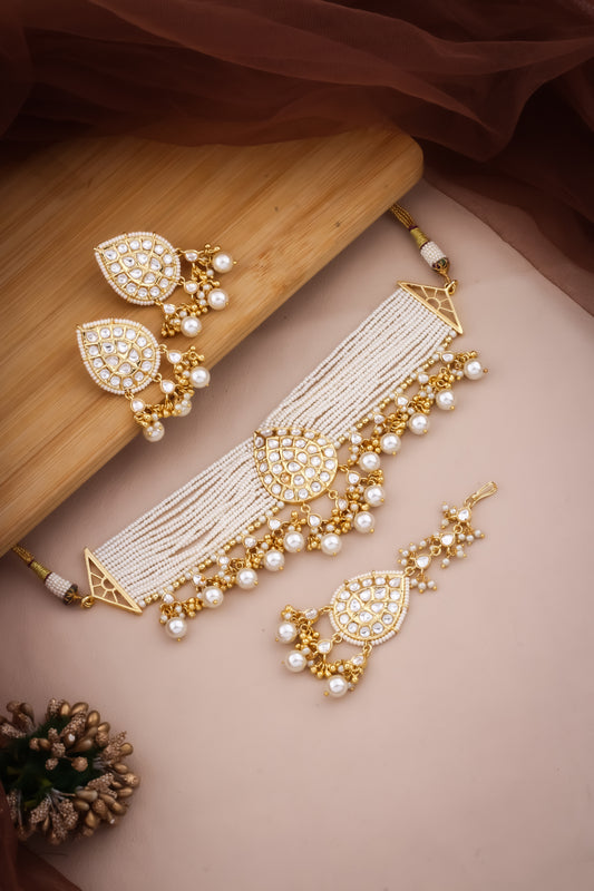 Kundan Choker Necklace Earrings Set kadchnets221292