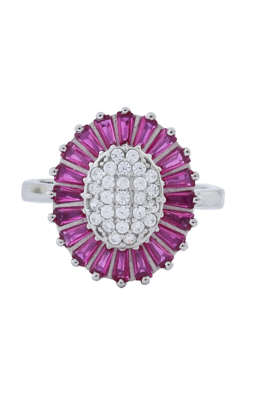 oval floral ruby cz 925 silver finger ring