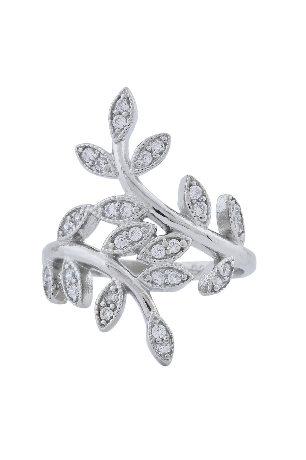 Sterling silver leaf cz finger band