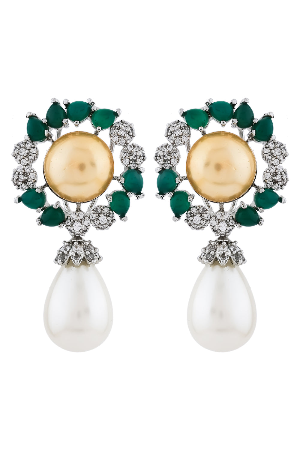 emerald pearl cz drop earrings