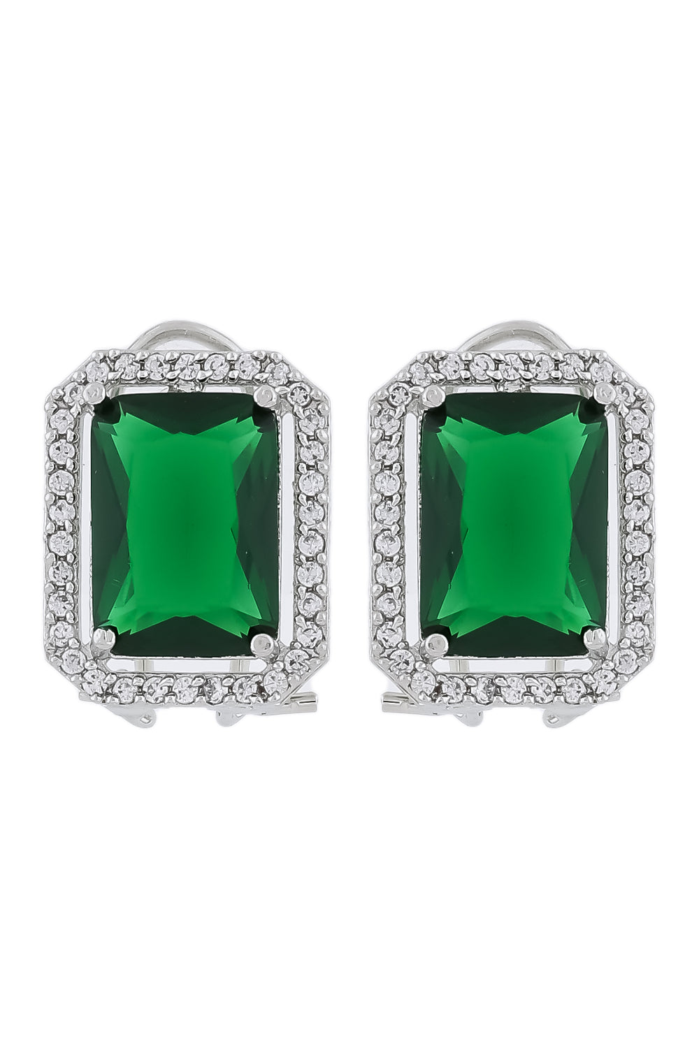 Silver Emerald Necklace Earrings Set ssnes250179