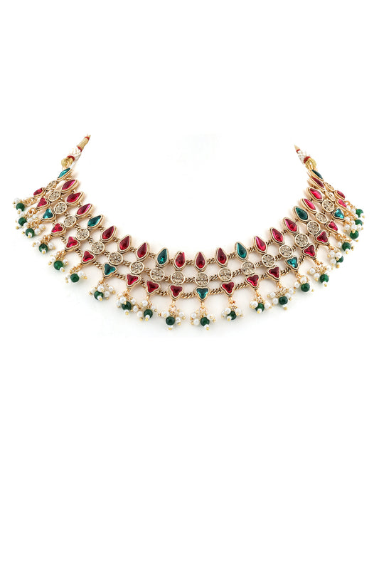 3 layer gold multicolour necklace