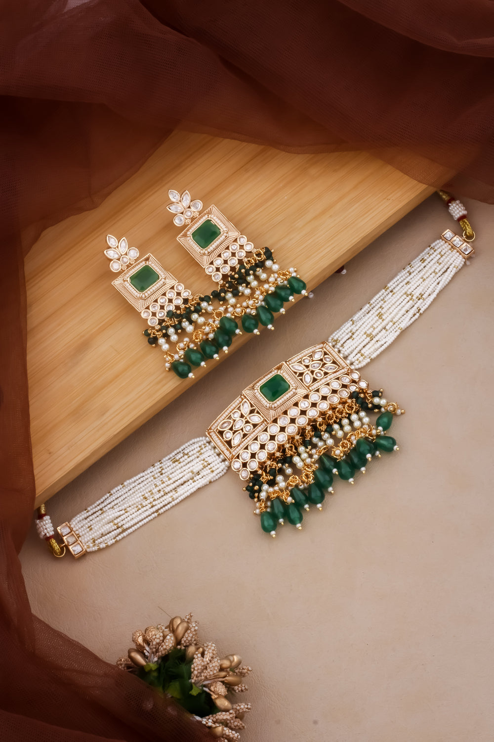 kundan choker pearl set