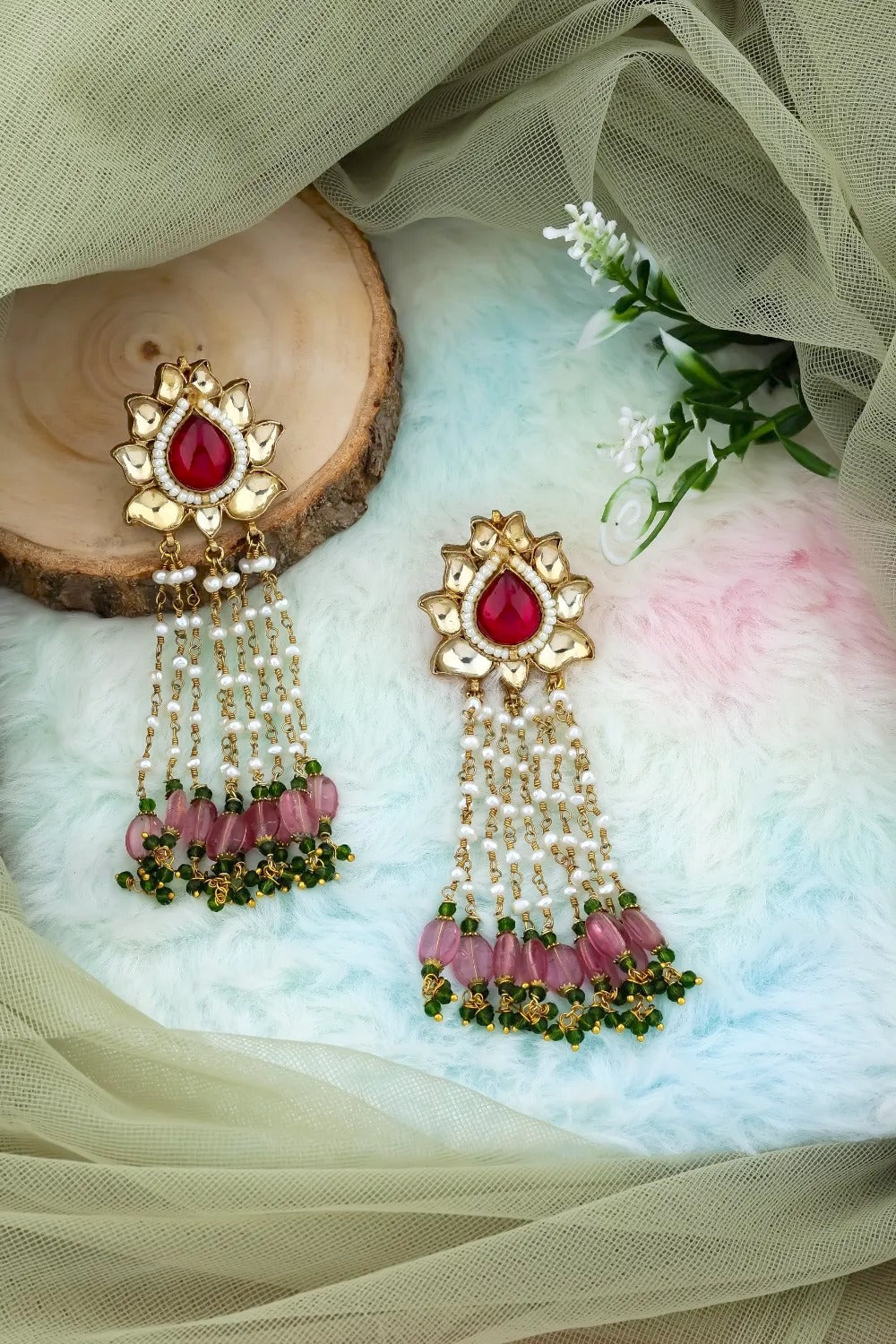 kundan long earrings