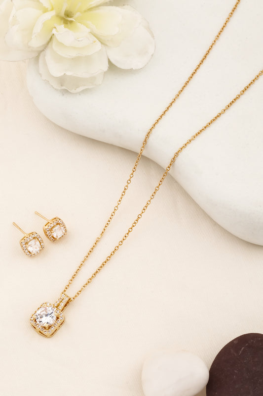 solitaire zirconia diamond pendant earrings set gold