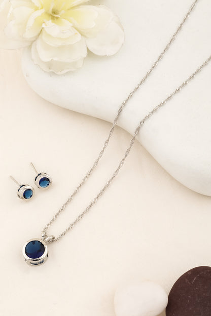 blue silver anti tarnish necklace earrings