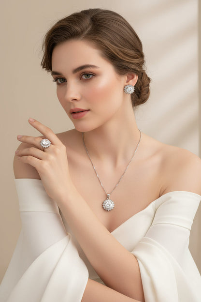 diamond necklace pendant, earrings, finger ring